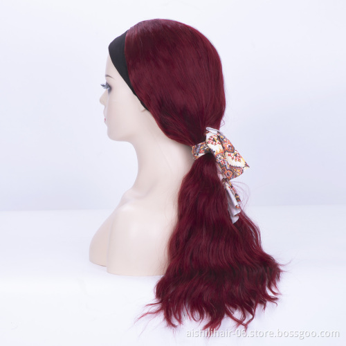 wholesale long water wave headband wig burdundy grey golden black color synhtetic hair headband wigs for black women